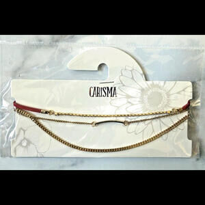 Carisma Women's Girl’s Red & Gold 3 Layer Gemstone Choker Necklace